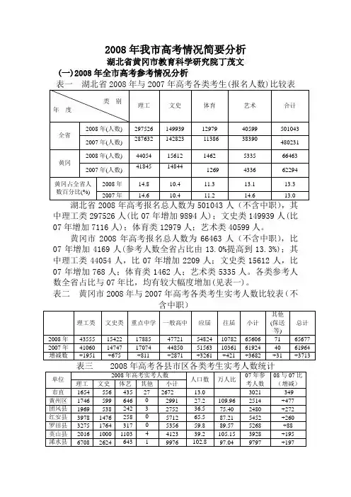 5.2008年我市高考情况简要分析