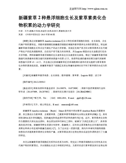新疆紫草2种悬浮细胞生长及紫草素类化合物积累的动力学研究