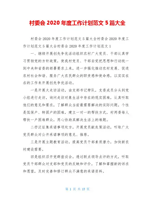 村委会2020年度工作计划范文5篇大全