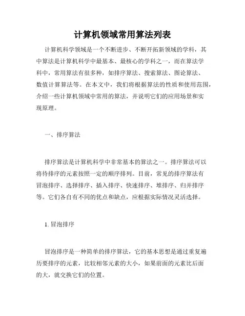 计算机领域常用算法列表