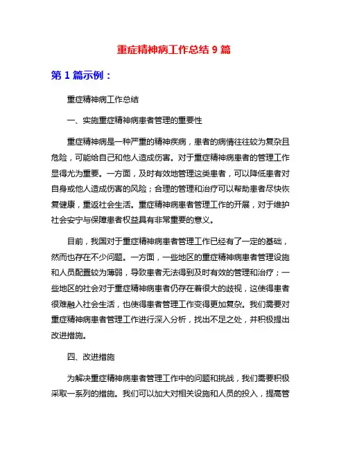 重症精神病工作总结9篇