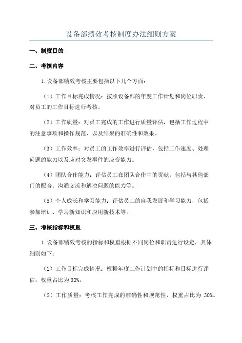 设备部绩效考核制度办法细则方案