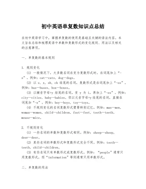 初中英语单复数知识点总结