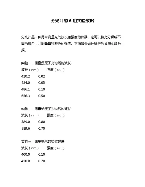 分光计的6组实验数据