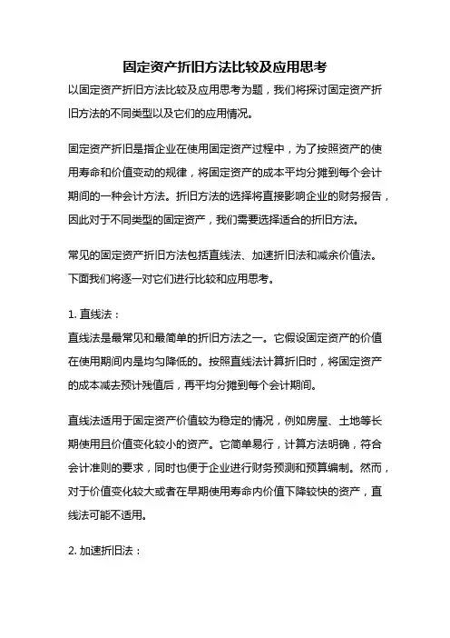 固定资产折旧方法比较及应用思考