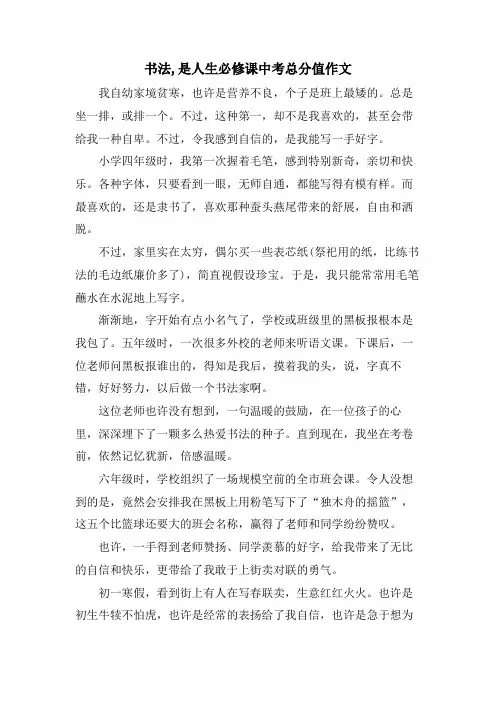 书法,是人生必修课中考满分作文