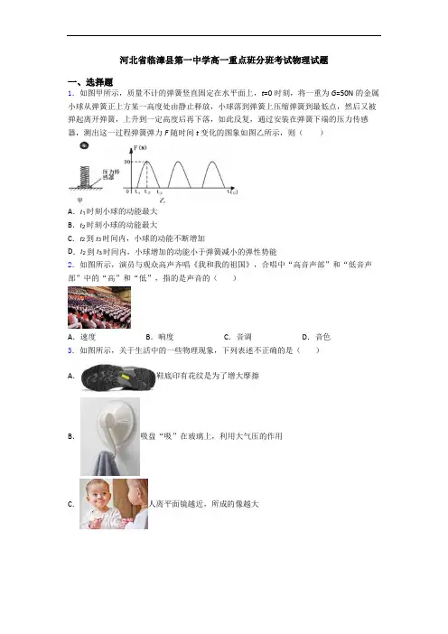 河北省临漳县第一中学高一重点班分班考试物理试题