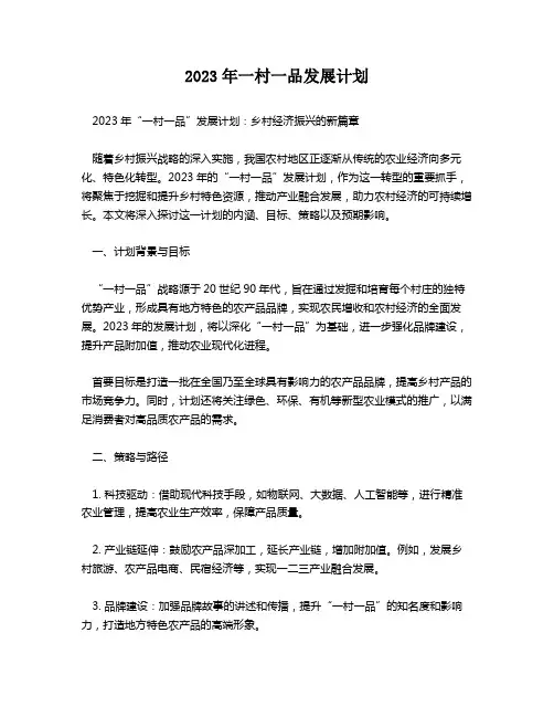 2023年一村一品发展计划