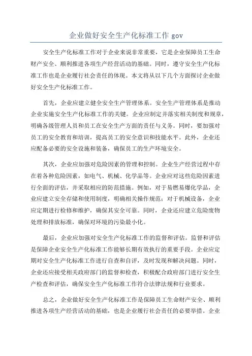 企业做好安全生产化标准工作gov