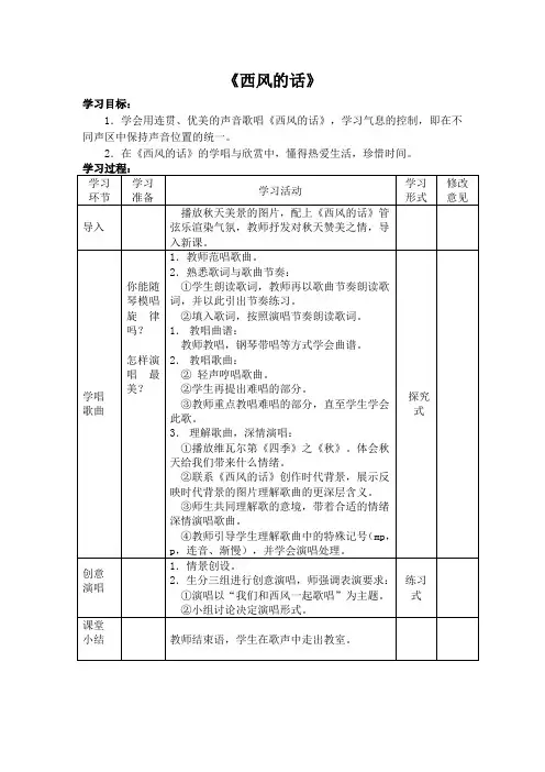 小学音乐《西风的话》
