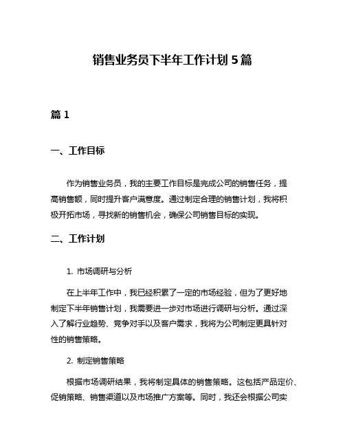 销售业务员下半年工作计划5篇
