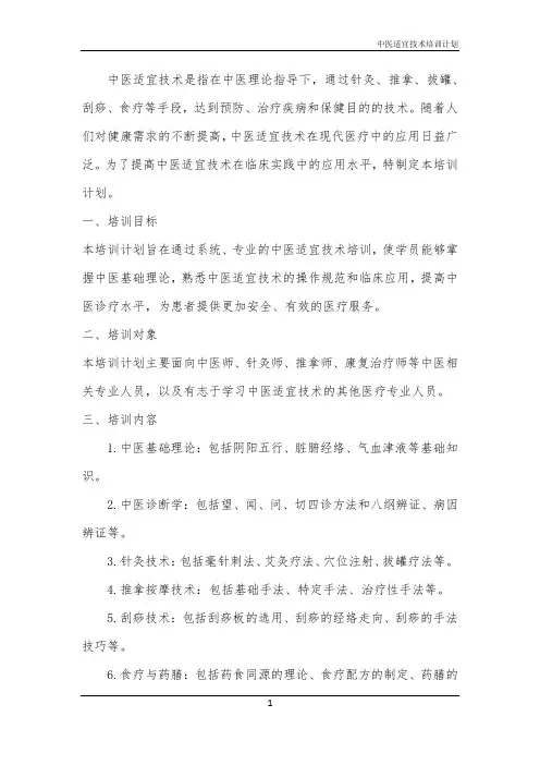 2024年中医适宜技术培训计划