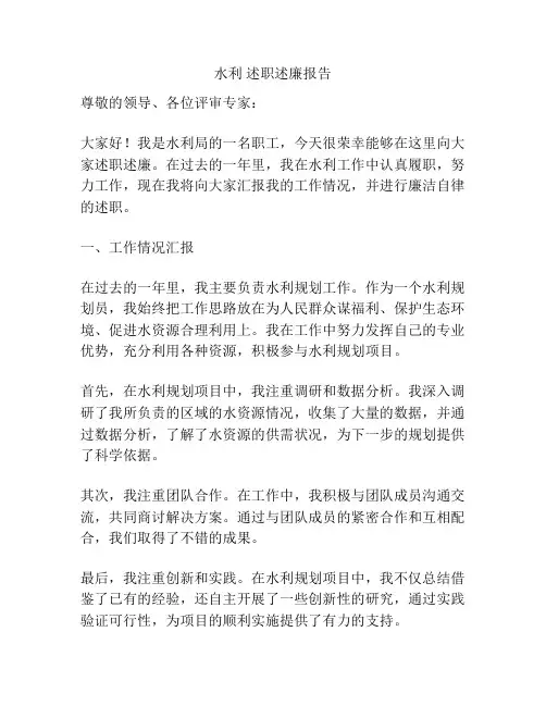 水利 述职述廉报告