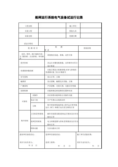 船闸运行系统电气设备试运行记录