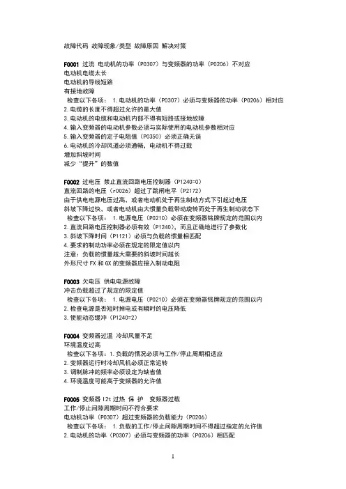 siemens变频器故障代码详细说明