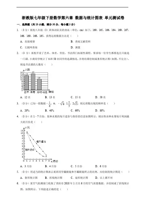 浙教版七年级下册数学第六章 数据与统计图表单元测试卷(含答案)