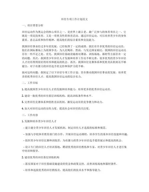 田径专项工作计划范文