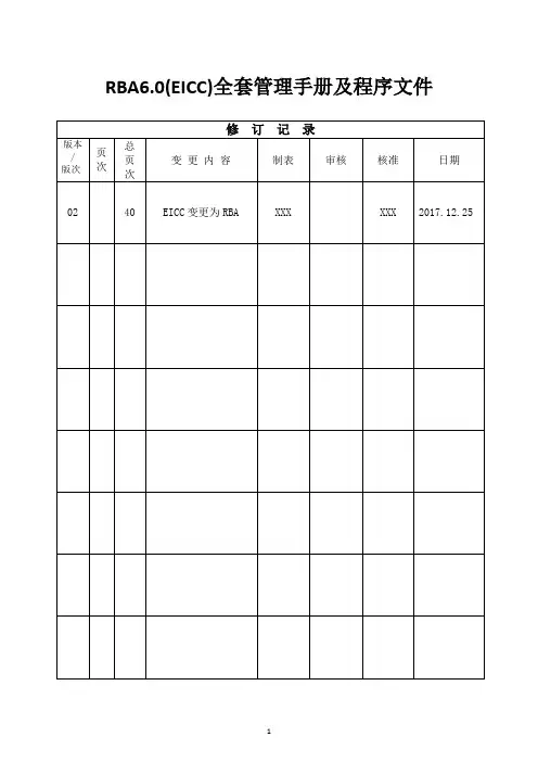 RBA6.0(EICC)全套管理手册及程序文件