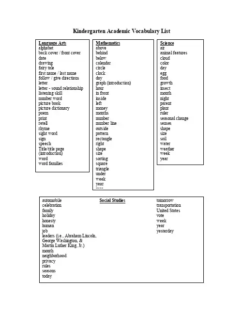 KindergartenAcademicVocabularyList幼儿园的学术词汇表