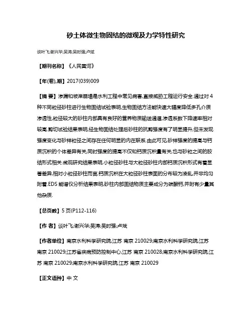 砂土体微生物固结的微观及力学特性研究