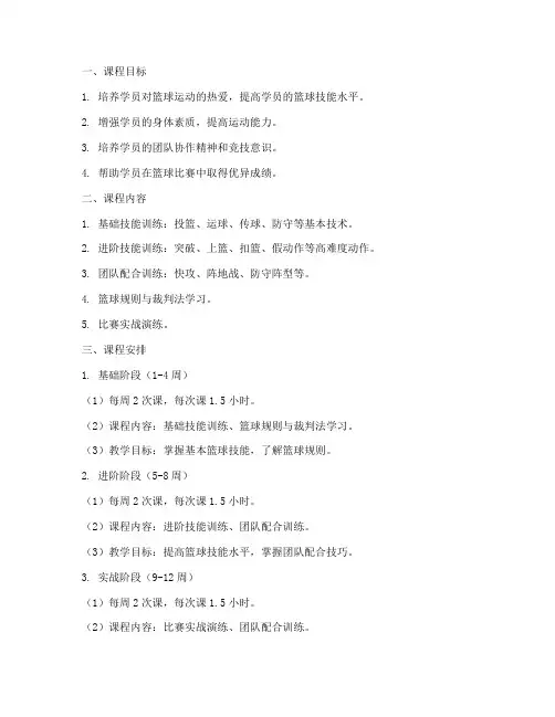 篮球培训课程目标计划方案