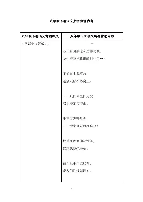 八年级下册语文所有背诵内容