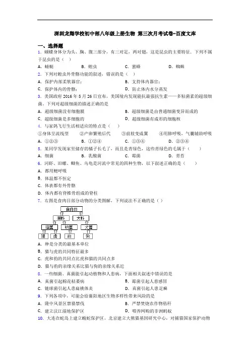 深圳龙翔学校初中部八年级上册生物 第三次月考试卷-百度文库