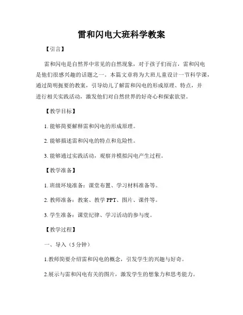 雷和闪电大班科学教案