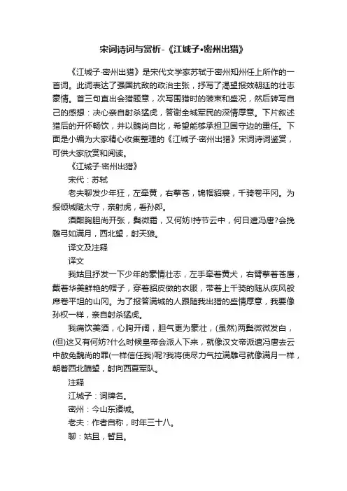 宋词诗词与赏析-《江城子·密州出猎》