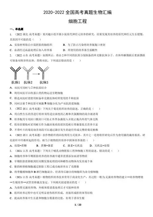 2020-2022全国高考真题生物汇编：细胞工程