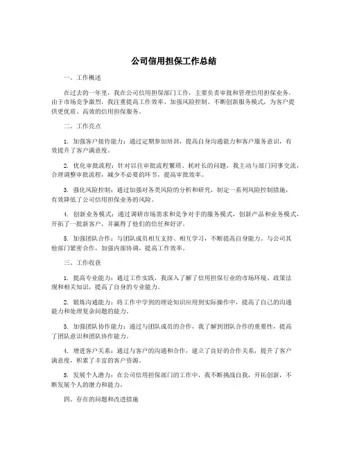 公司信用担保工作总结