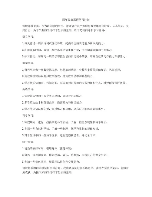 四年级放寒假学习计划