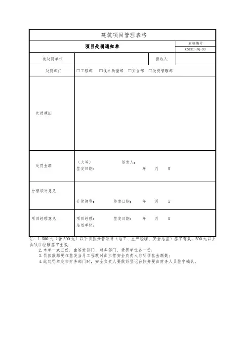 项目处罚通知单