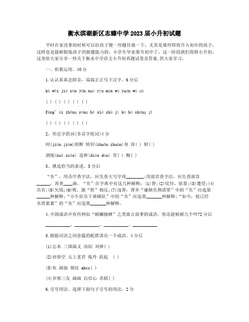衡水滨湖新区志臻中学2023届小升初试题