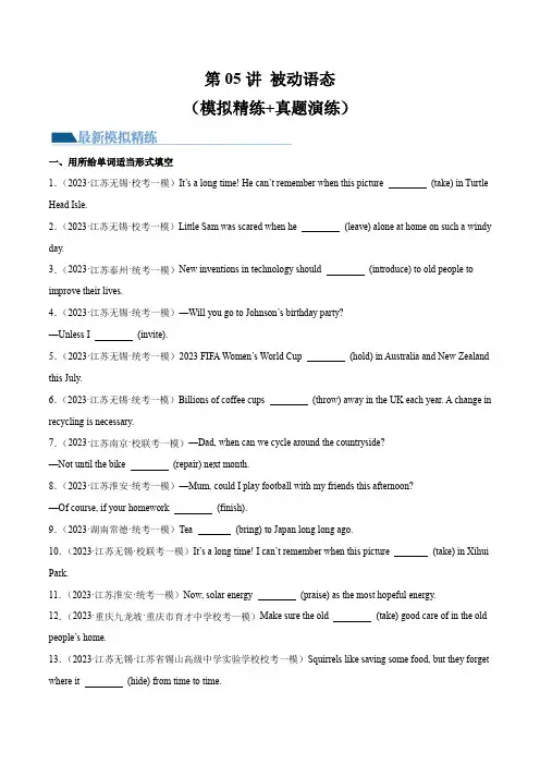第05讲 被动语态(练习)-2024年中考英语一轮复习讲练测(全国通用)(原卷版)