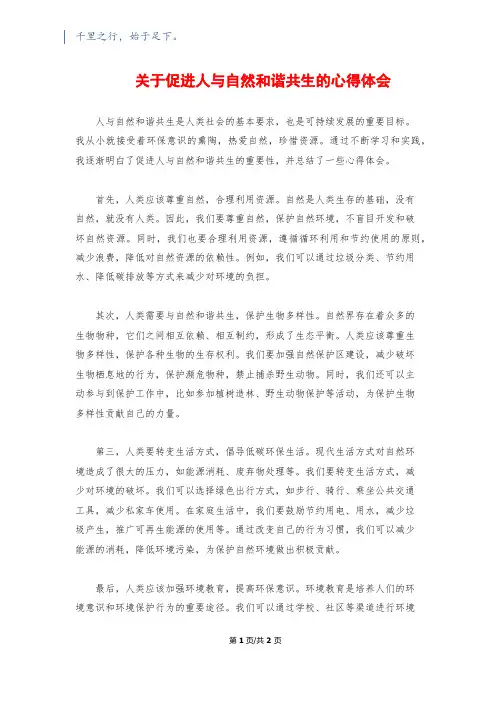 关于促进人与自然和谐共生的心得体会