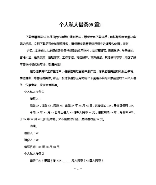 个人私人借条(6篇)
