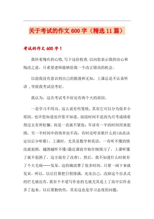 关于考试的作文600字(精选11篇)