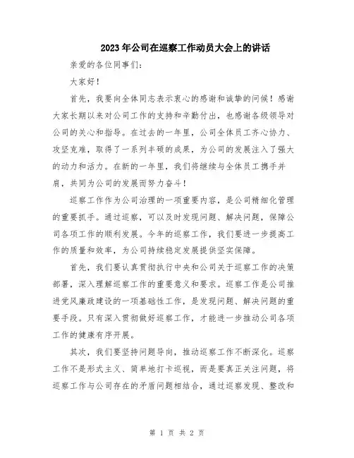 2023年公司在巡察工作动员大会上的讲话