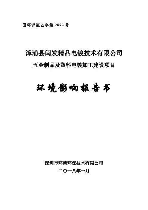 环境影响评价报告公示：五金制品及塑料电镀加工建设项目环评报告