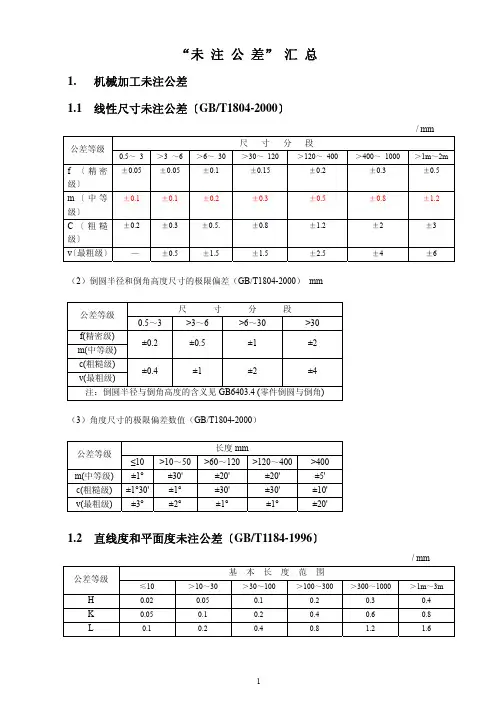 未注公差表汇总