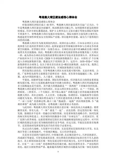 粤港澳大湾区建设感悟心得体会