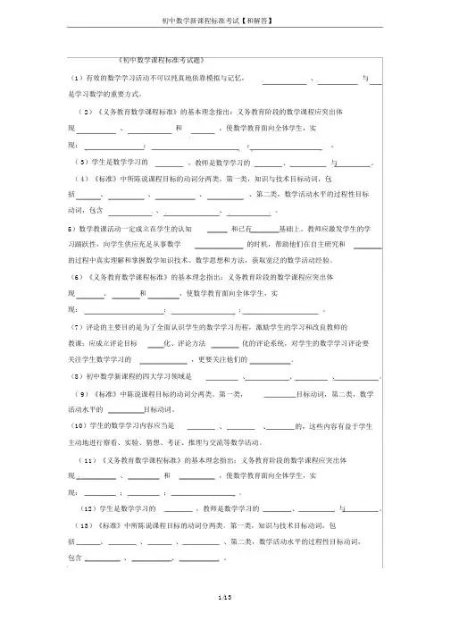 初中数学新课程标准考试【和解答】