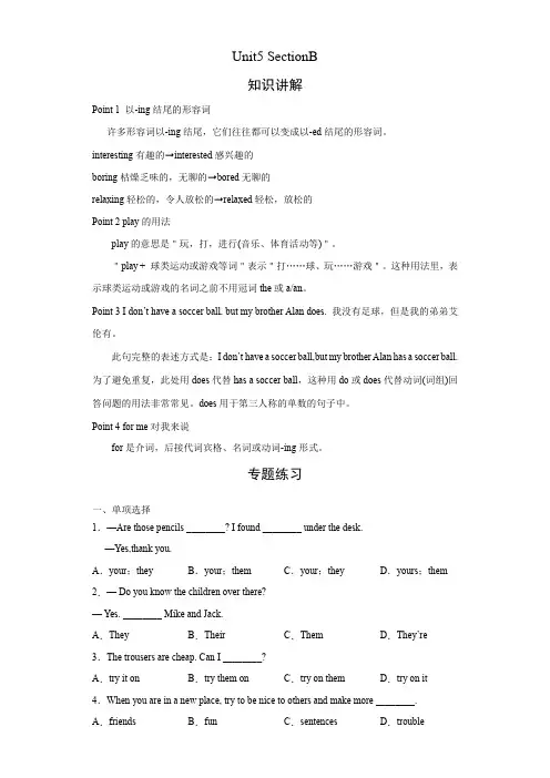 人教版英语七年级上册期末高频考点专题突破Unit5 SectionB