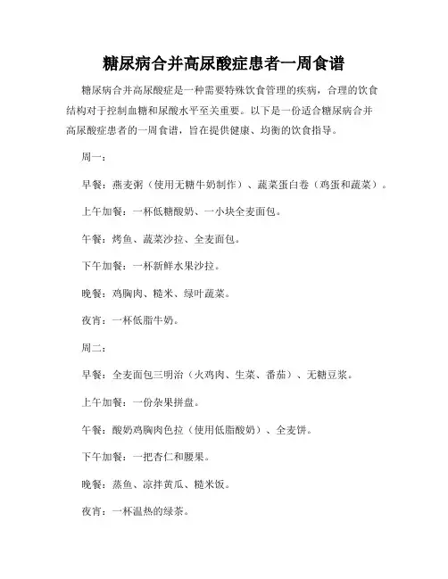 糖尿病合并高尿酸症患者一周食谱