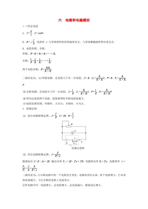 2024届高考物理二轮专题复习与测试第二部分物理二级结论汇总六电路和电磁感应