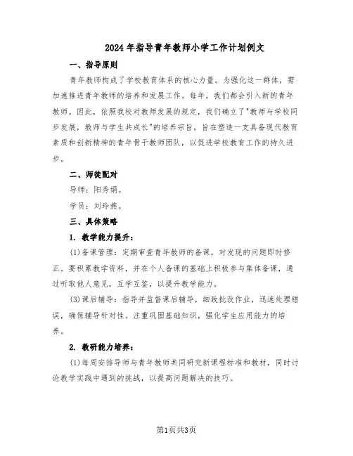 2024年指导青年教师小学工作计划例文（二篇）