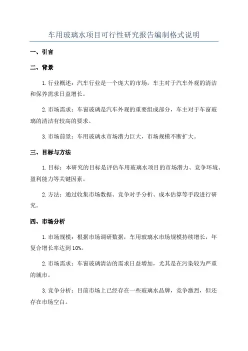车用玻璃水项目可行性研究报告编制格式说明