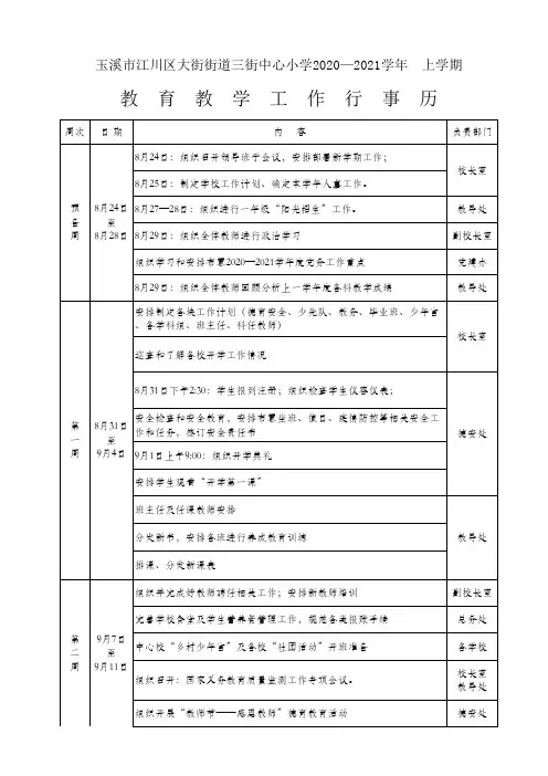 2020—2021学年上学期学校工作行事历