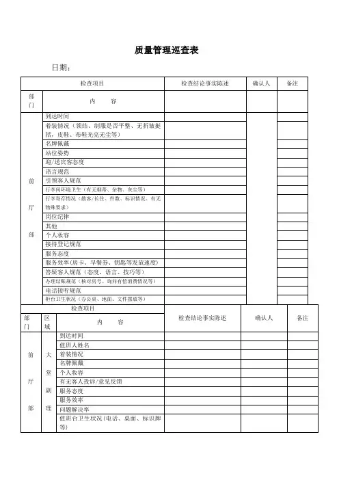 酒店质检表格04